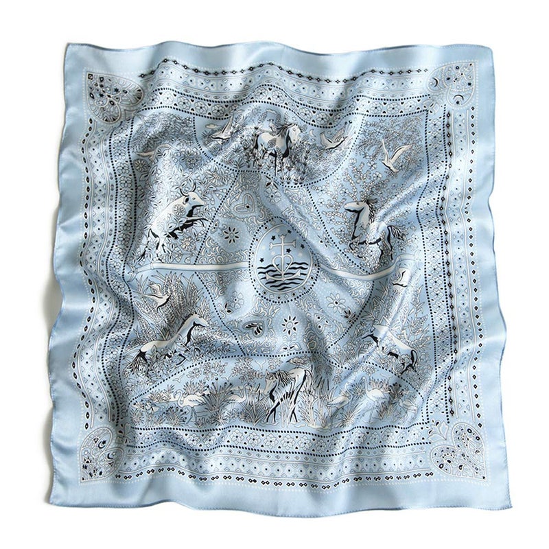 MEISEE Pure Mulberry Silk Scarfs Women Small Square Scarf 21" x 21" Breathable Lightweight Neckerchief Printed Headscarf (A-40 Light Blue) - Image 4